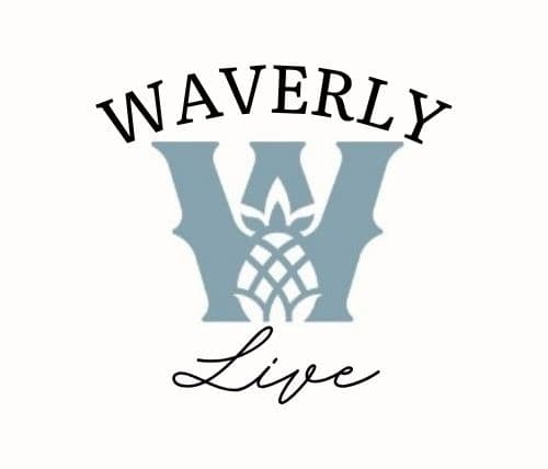 Logo for Waverly Live featuring a stylized "W" and a pineapple design.